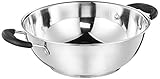 Amazon Brand - Solimo Stainless Steel Kadhai | Gas and Induction Compatible | Heavy Bottom for Better Heat Retention| 25 cm Dia | 3 L Capacity | Height: 15 cm | Diameter: 25 cm | Silver, 3000 ml