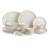 Cello Opalware Divine Series Royal Amber Gold 33 Pcs Dinner Set Serving for 6 |Daily Use Opal Glass Crockery Set |Microwave & Dishwasher Safe |Bone Ash-Free, Chip-Resistant | White