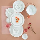 Larah by Borosil Plain White Silk Series Opalware Dinner Set | 35 Pieces for Family of 6 | Microwave & Dishwasher Safe | Bone-Ash Free | Crockery Set for Dining & Gifting | Plates & Bowls | White