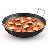 The Indus Valley Pre-Seasoned Iron Kadai with Strong Handles | Small, 20.7 cm/8.1 inch, 1.4Ltr, 0.64kg, Induction Friendly, Pre-Seasoned Iron Kadhai, 100% Pure & Toxin-Free, No Chemical Coating, Black