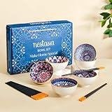 Nestasia Multicolor Bowls Set of 6 with 6 Pair of Chopsticks | Mandala Print Ceramic Bowls for Serving Noodles, Ramen, Snacks, Soups or Curries | Perfect for Gifting (250 ml Each)