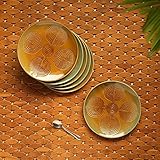 ExclusiveLane 'Peacock Boulevard' Hand-Engraved Small Ceramic Plates Ceramic Quarter Plates Side Plates (Set of 6, Dishwasher & Microwave Safe) - Ceramic Plate Snacks Plates Pasta Plates Dinnerware